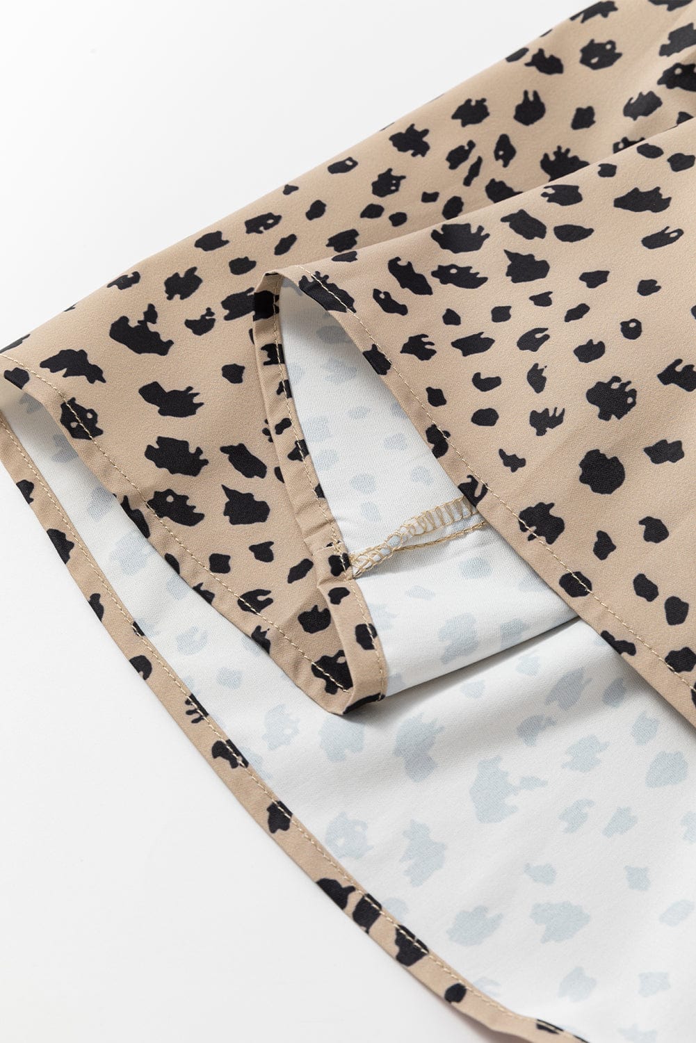 Light French Beige Dalmatian Print Colorblock Ruffle Hem Summer Dress