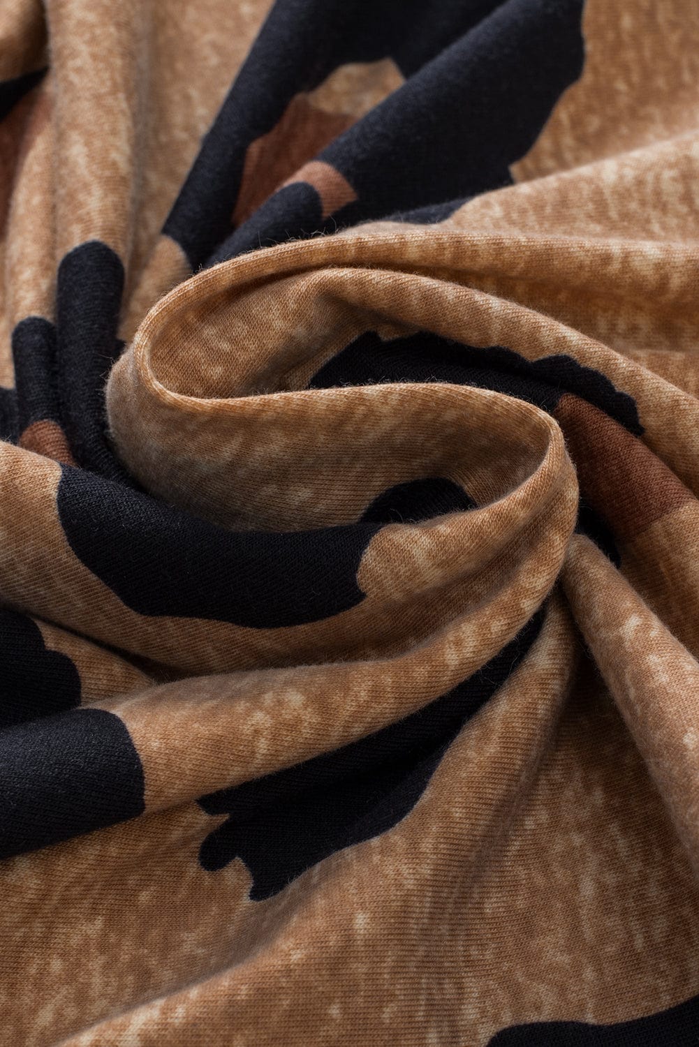 Light French Beige Leopard V-Neck Button-Up Tee with Short Sleeves