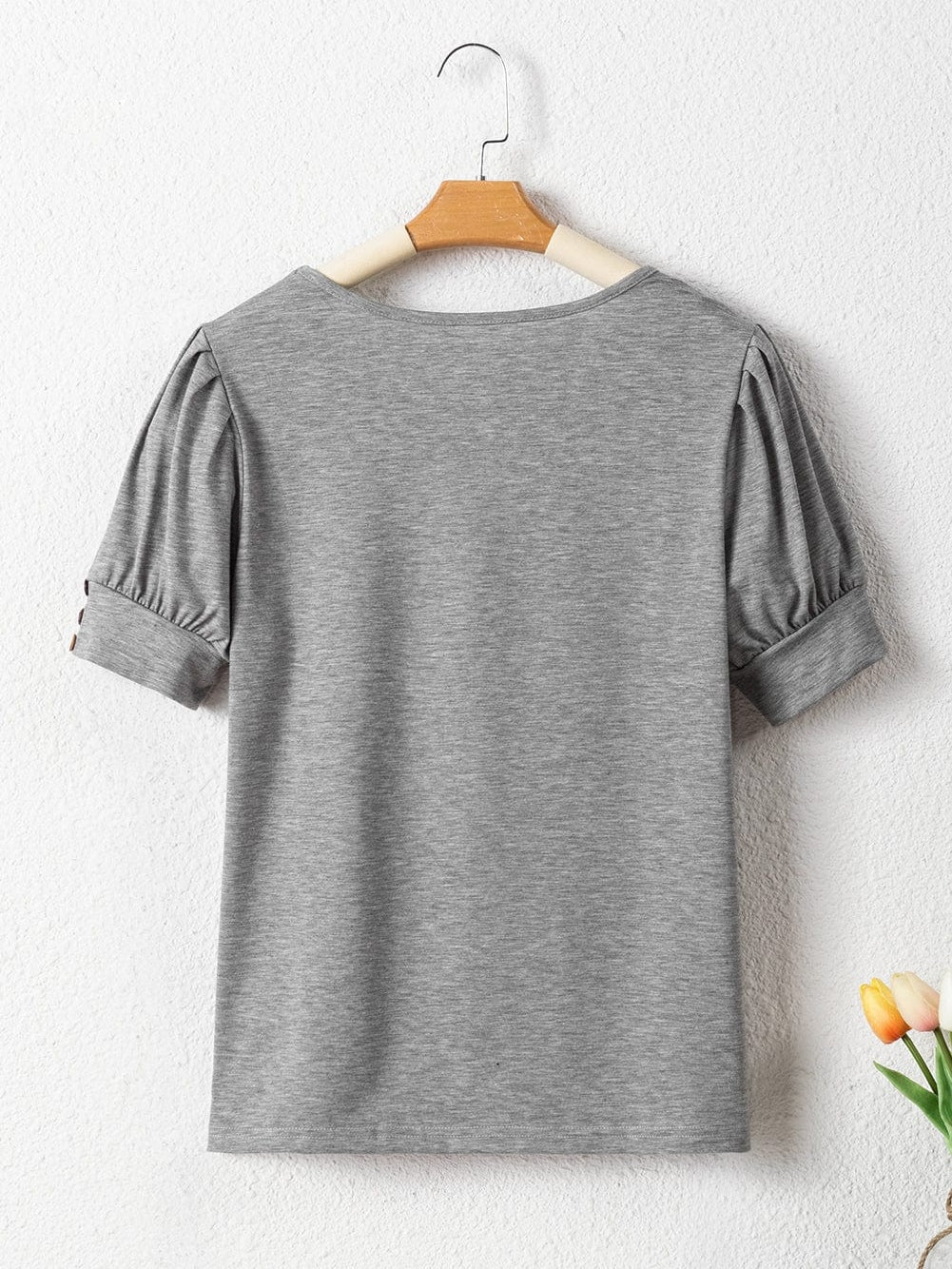 Light Gray Pleated Puff Sleeve Knit Top