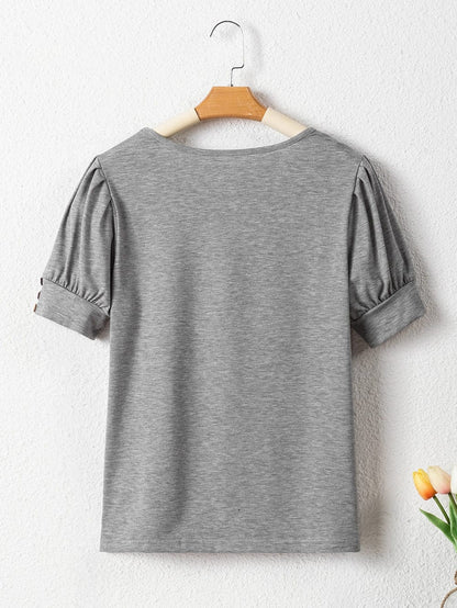 Light Gray Pleated Puff Sleeve Knit Top