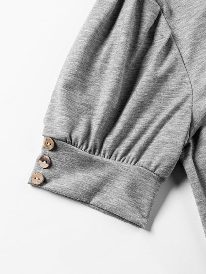 Light Gray Pleated Puff Sleeve Knit Top