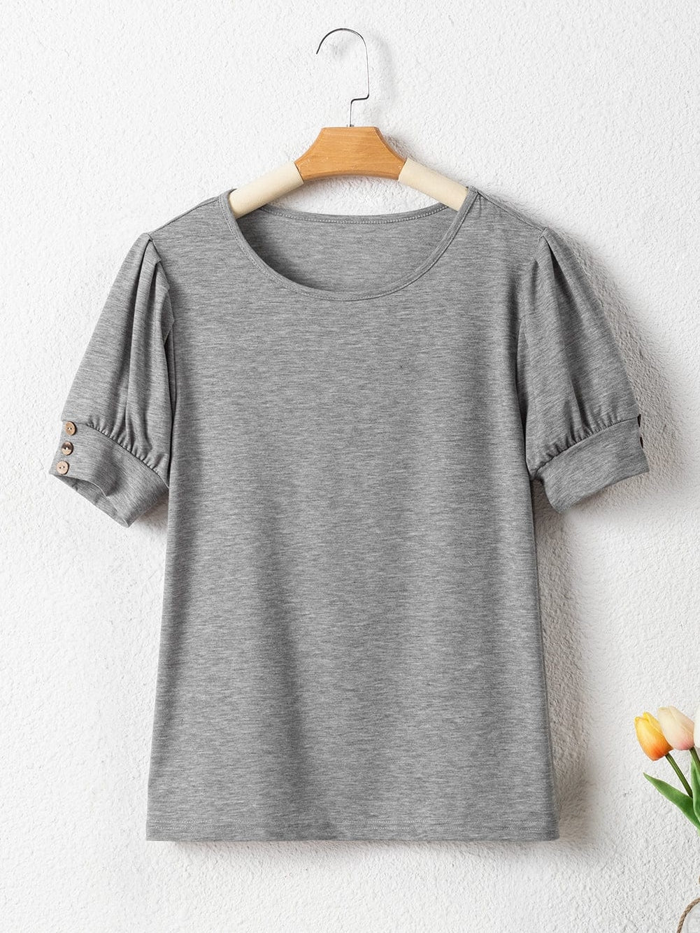 Light Gray Pleated Puff Sleeve Knit Top