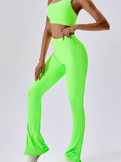 Light Green One Shoulder Split Bottom 2pcs Active Set