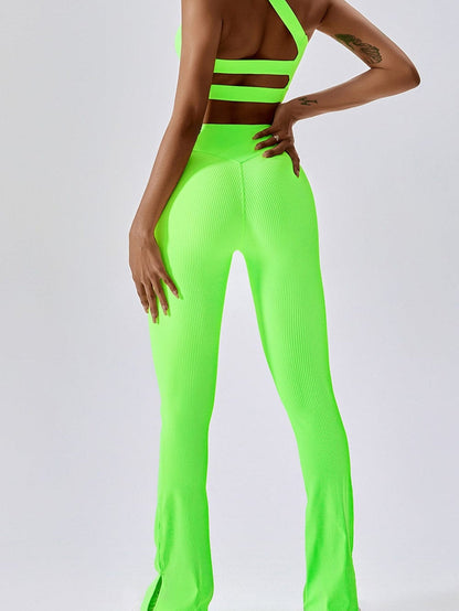 Light Green One Shoulder Split Bottom 2pcs Active Set