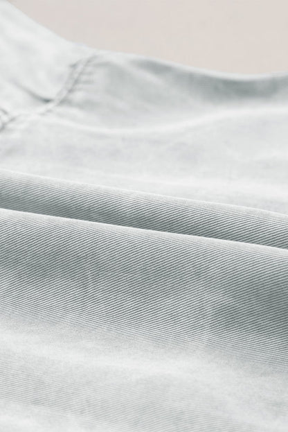 Light Grey Mineral Washed Ruffle Sleeve Denim A-Line Dress