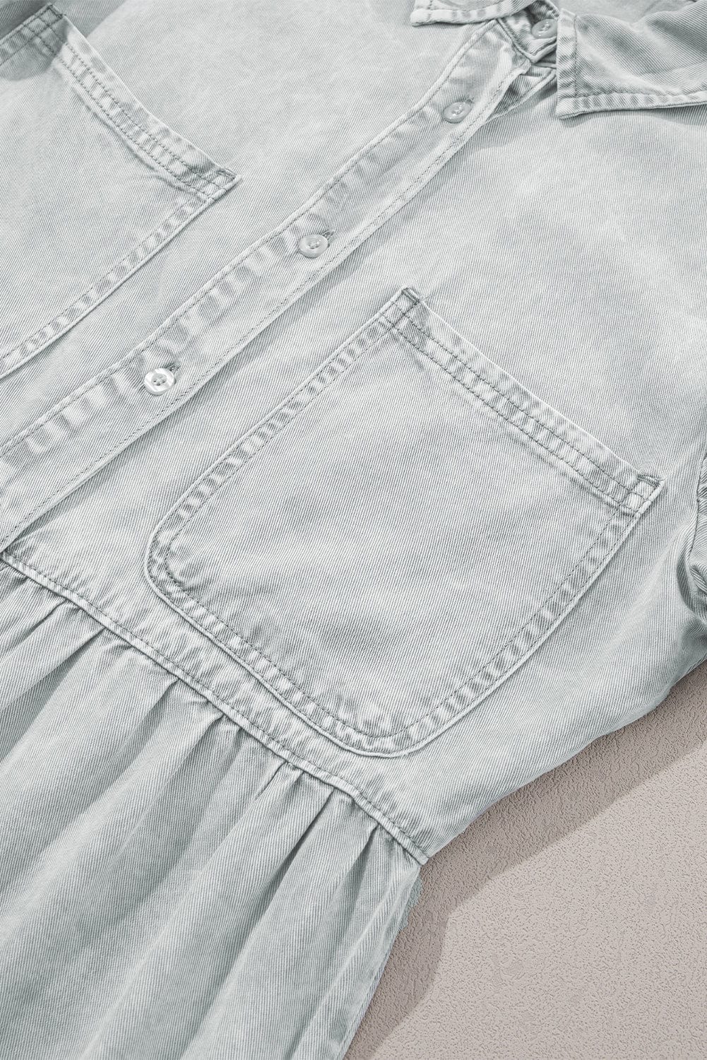 Light Grey Mineral Washed Ruffle Sleeve Denim A-Line Dress