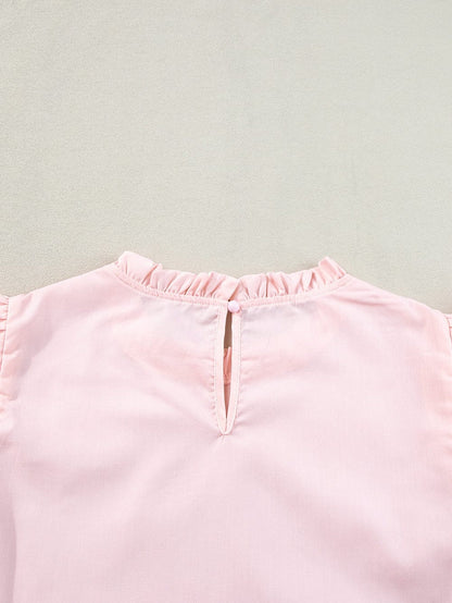 Light Pink Frilled Neck Cap Sleeve Blouse with Ric Rac Detail