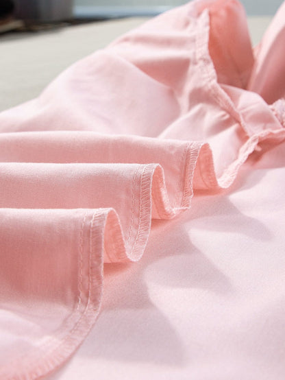 Light Pink Frilled Neck Cap Sleeve Blouse with Ric Rac Detail