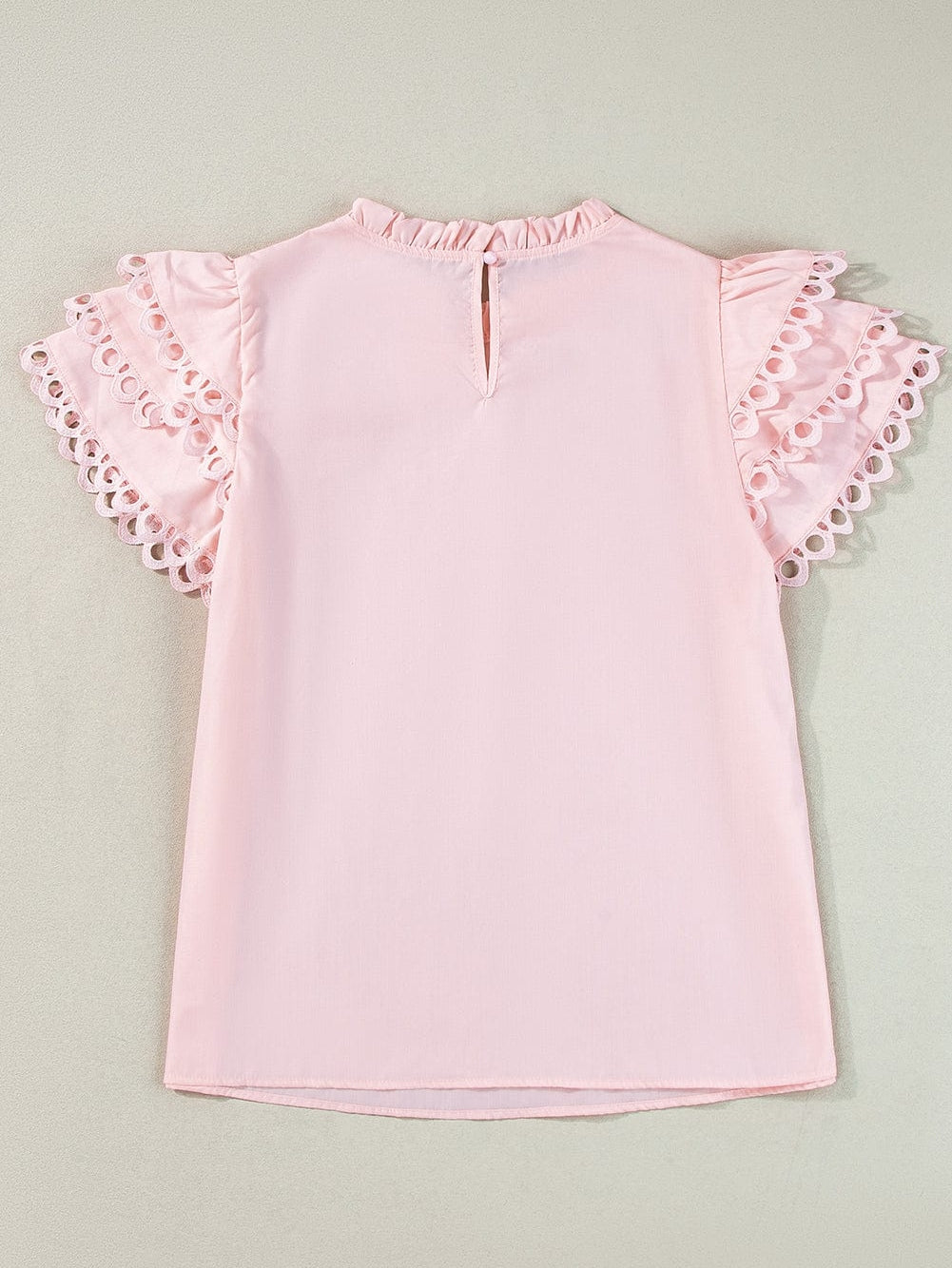 Light Pink Frilled Neck Cap Sleeve Blouse with Ric Rac Detail