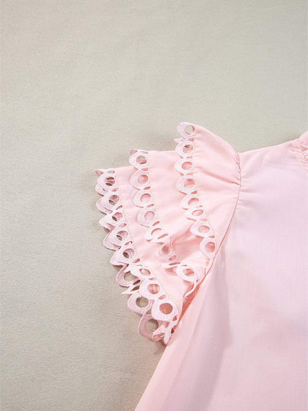 Light Pink Frilled Neck Cap Sleeve Blouse with Ric Rac Detail