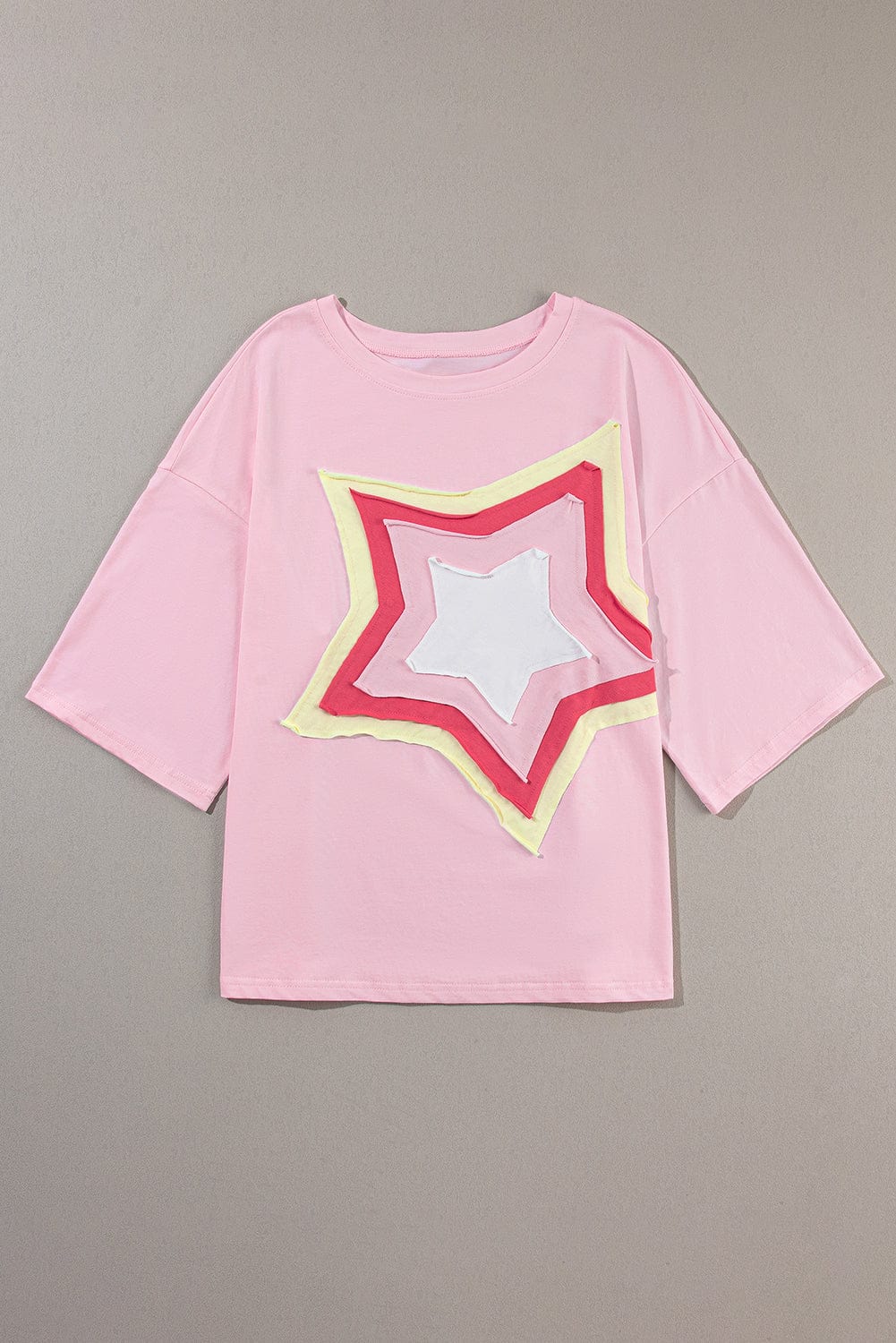 Light Pink Star Patched Oversized Tee for Casual Chic Style