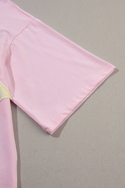 Light Pink Star Patched Oversized Tee for Casual Chic Style