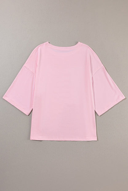 Light Pink Star Patched Oversized Tee for Casual Chic Style