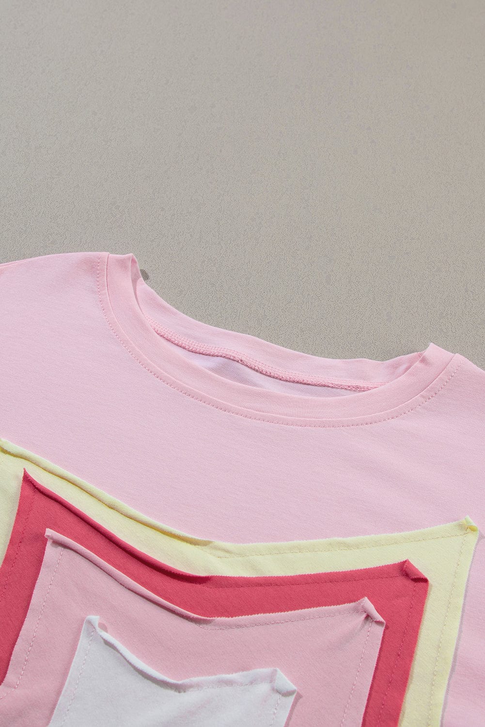 Light Pink Star Patched Oversized Tee for Casual Chic Style