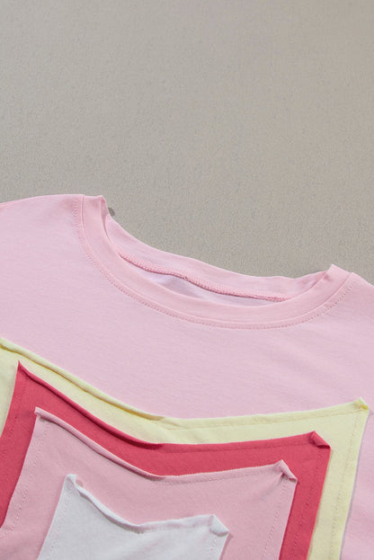 Light Pink Star Patched Oversized Tee for Casual Chic Style