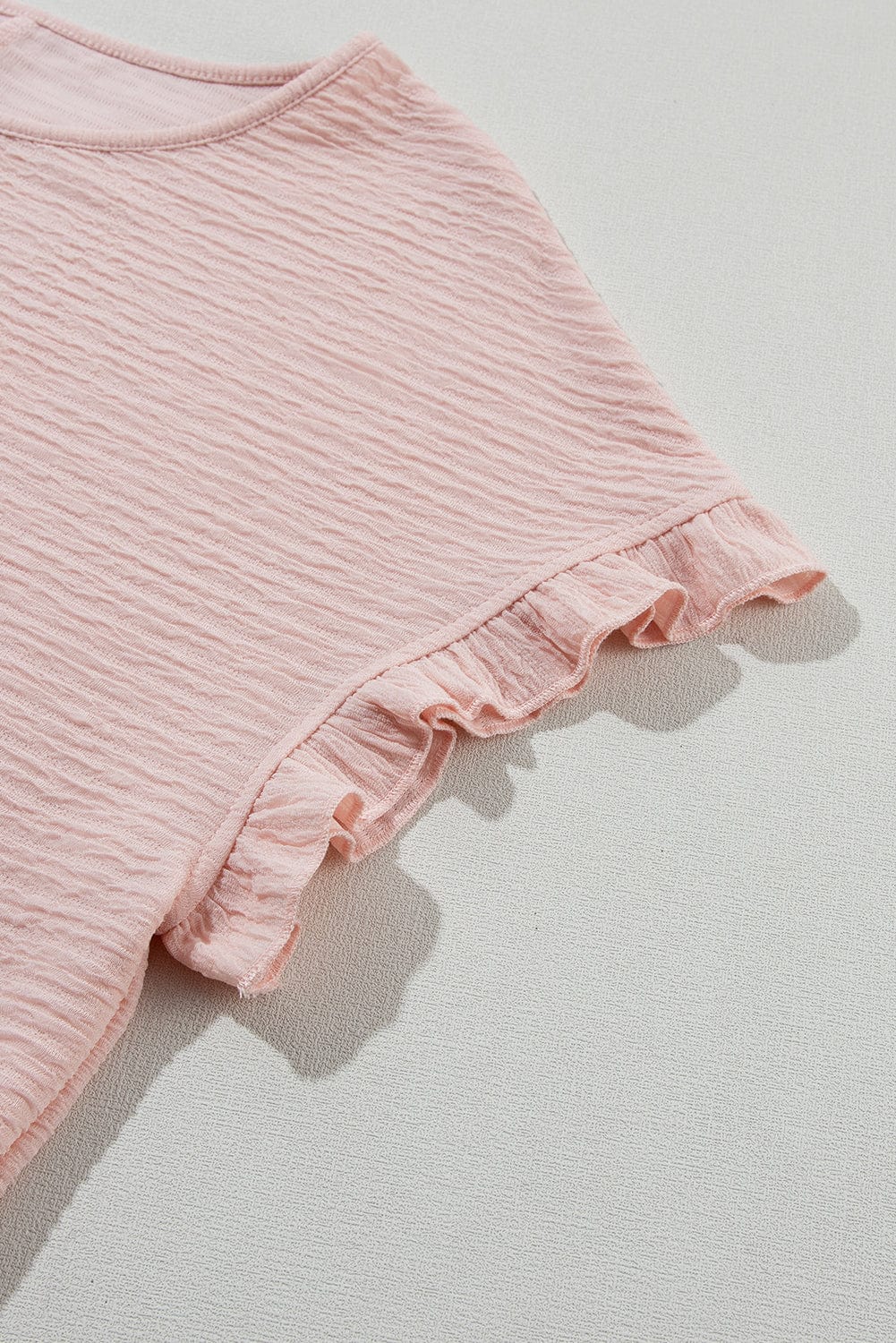 Light Pink Textured Ruffle Sleeve Elegant Blouse