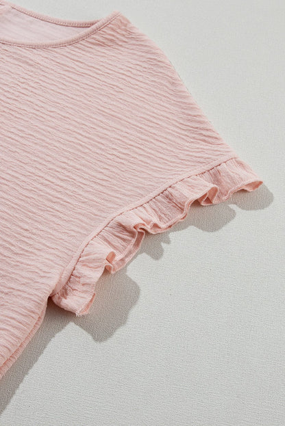 Light Pink Textured Ruffle Sleeve Elegant Blouse