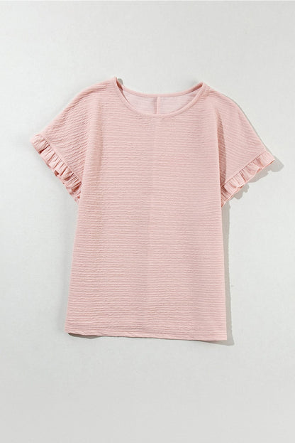 Light Pink Textured Ruffle Sleeve Elegant Blouse