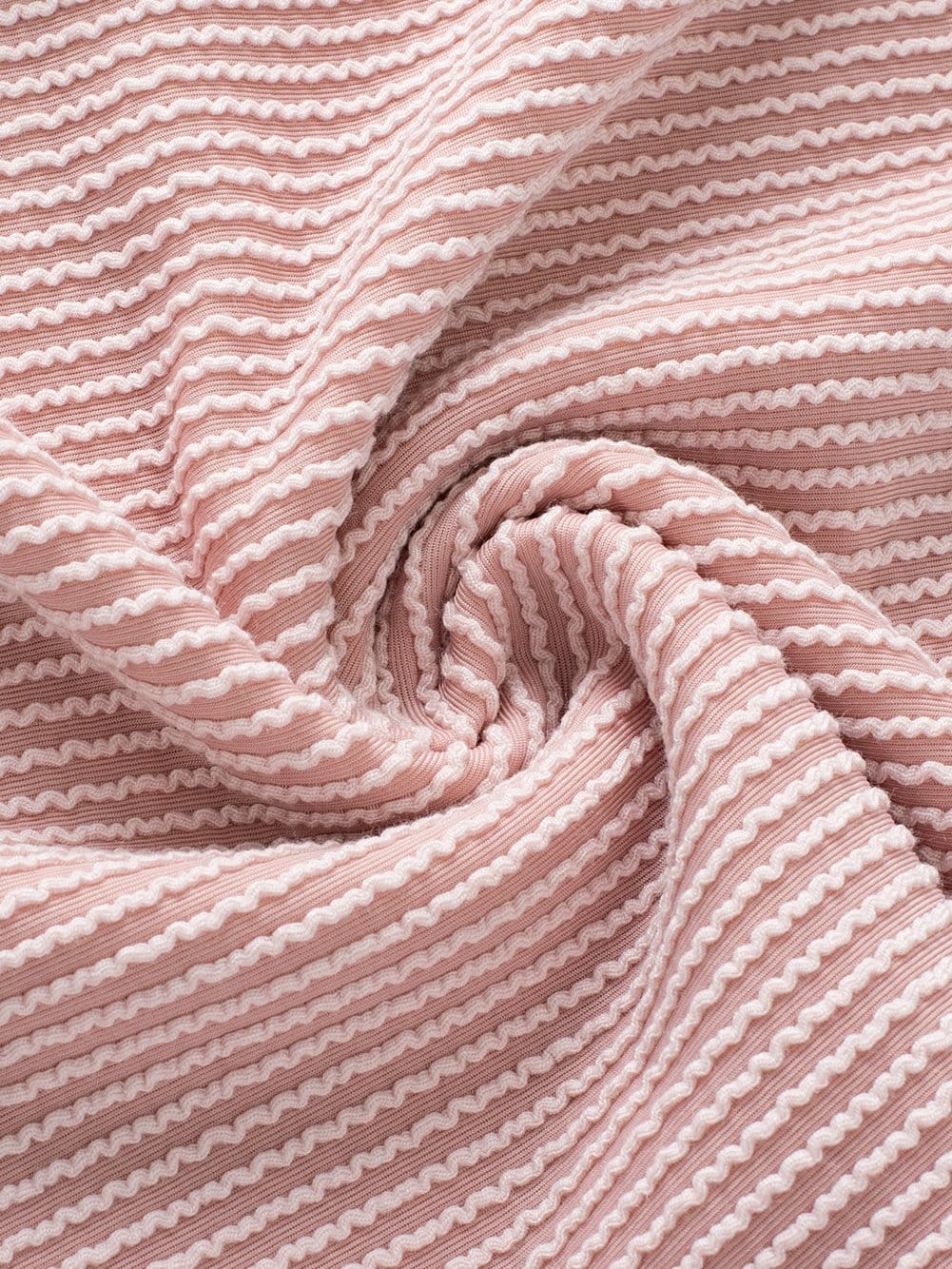 Light Pink Textured Trim Ribbed T-Shirt with Round Neck