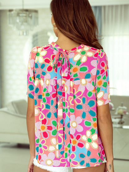 Lilac Floral Boho Print Puff Sleeve Blouse