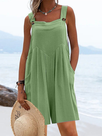 Jumpsuits for Women Summer Overall Pocket Solid Color Square Neck Basic Daily Vacation Regular Fit Sleeveless Black Yellow Pink S M L - LuckyFash™