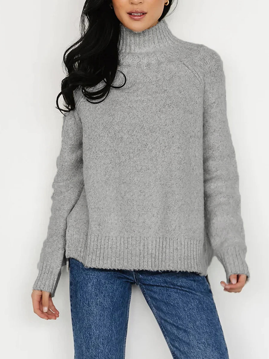 Women's Plus Size Pullover Sweater Jumper Turtleneck Ribbed Knit Polyester Split Fall Winter Regular Outdoor Going out Weekend Stylish Plus Size Casual Long Sleeve Pure Color Green Gray XS S M