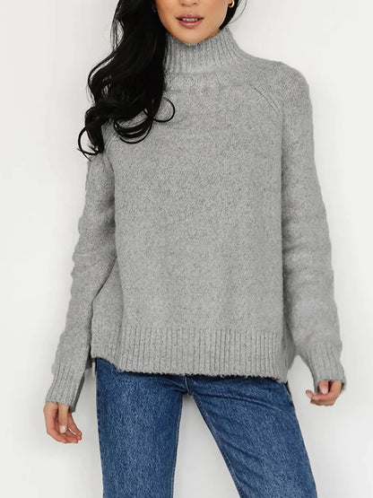 Women's Plus Size Pullover Sweater Jumper Turtleneck Ribbed Knit Polyester Split Fall Winter Regular Outdoor Going out Weekend Stylish Plus Size Casual Long Sleeve Pure Color Green Gray XS S M