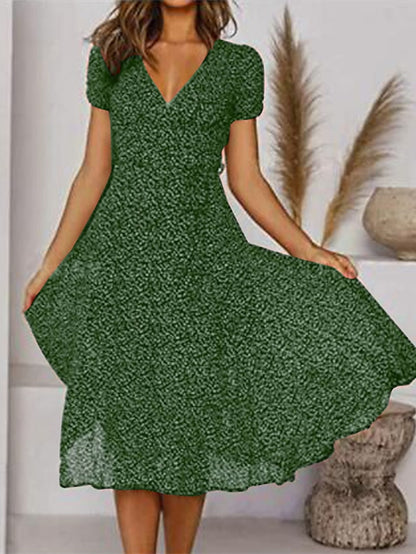 Women's Dress - Casual Dress Swing Dress Floral Dress Midi Dress Black Wine Red Short Sleeve Ditsy Floral Print Summer Spring V Neck Fashion Vacation Loose Fit 2023 S M L XL XXL 3XL