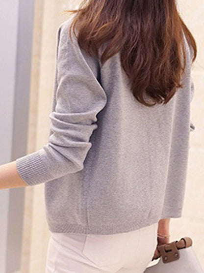 Women's Cardigan Sweater Crew Neck Ribbed Knit Acrylic Button Fall Winter Short Daily Going out Weekend Stylish Casual Soft Long Sleeve Solid Color Black Yellow Pink S M L