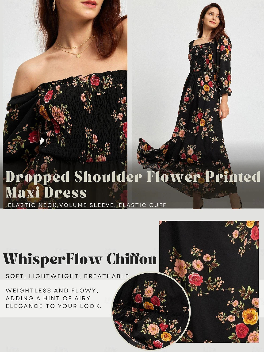 Floral Pattern Spring Vacation Dress, Wedding Guest Dresses