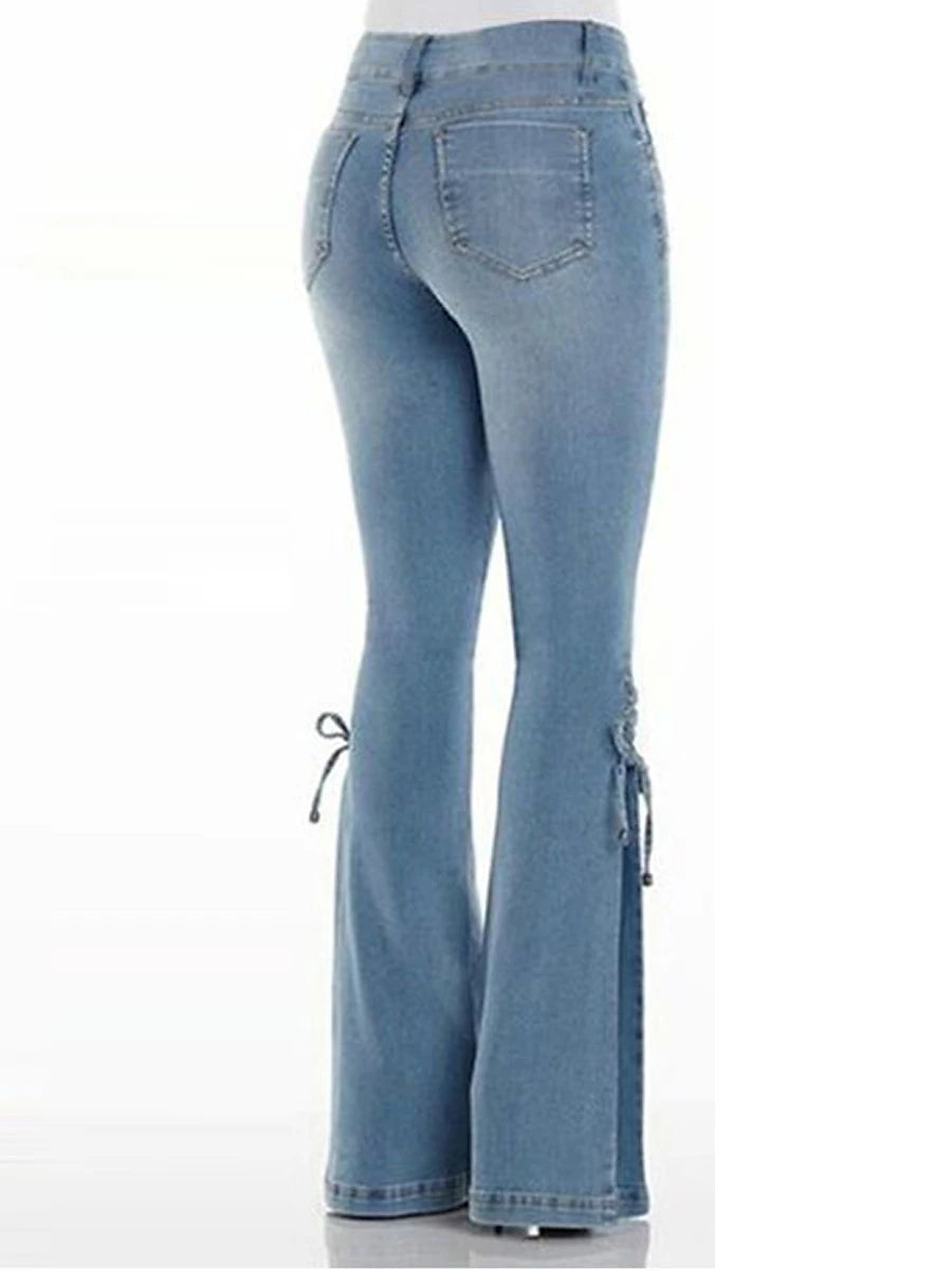 Women's Jeans Cotton Plain Black Deep Blue Active High Waist Full Length Outdoor Street Fall Winter