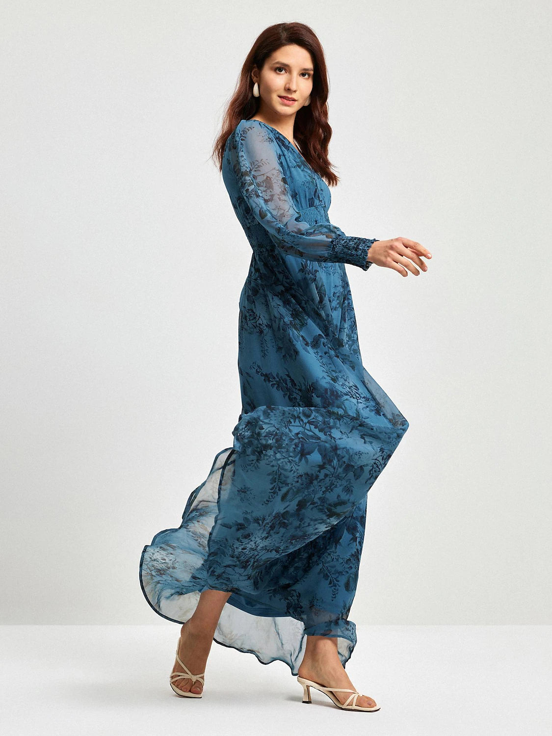 Floral Chiffon Elegant Maxi Wedding Guest Dress