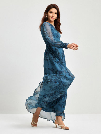 Floral Chiffon Elegant Maxi Wedding Guest Dress