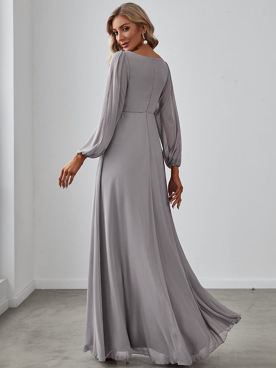 Long Sleeve V-Neck Applique Bridesmaid Gown