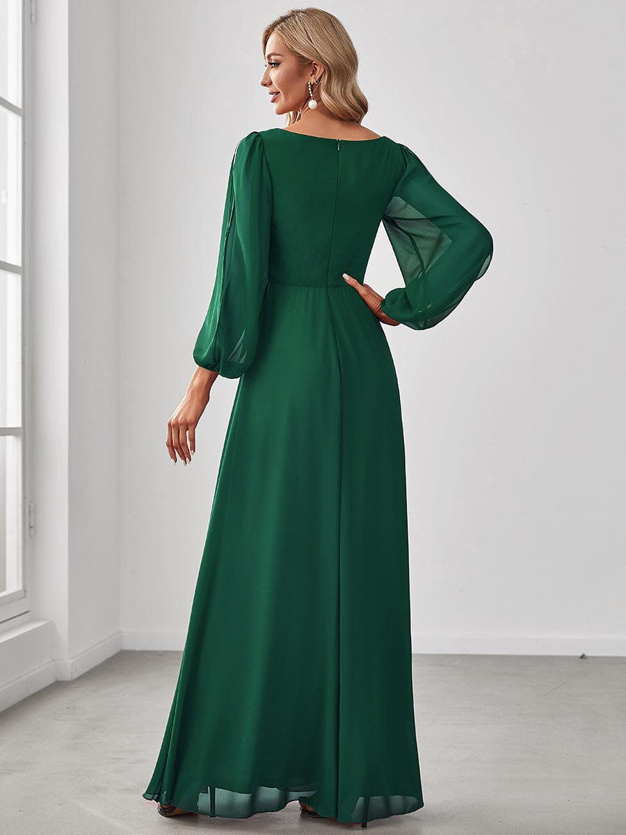 Long Sleeve V-Neck Applique Bridesmaid Gown