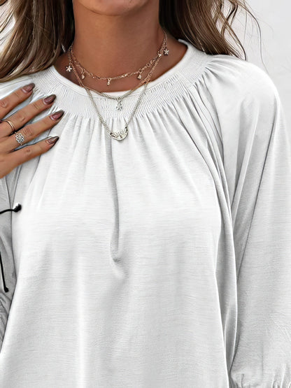 T-Shirts - Loose 3/4 Sleeve Pleated Crew Neck T-Shirt - MsDressly