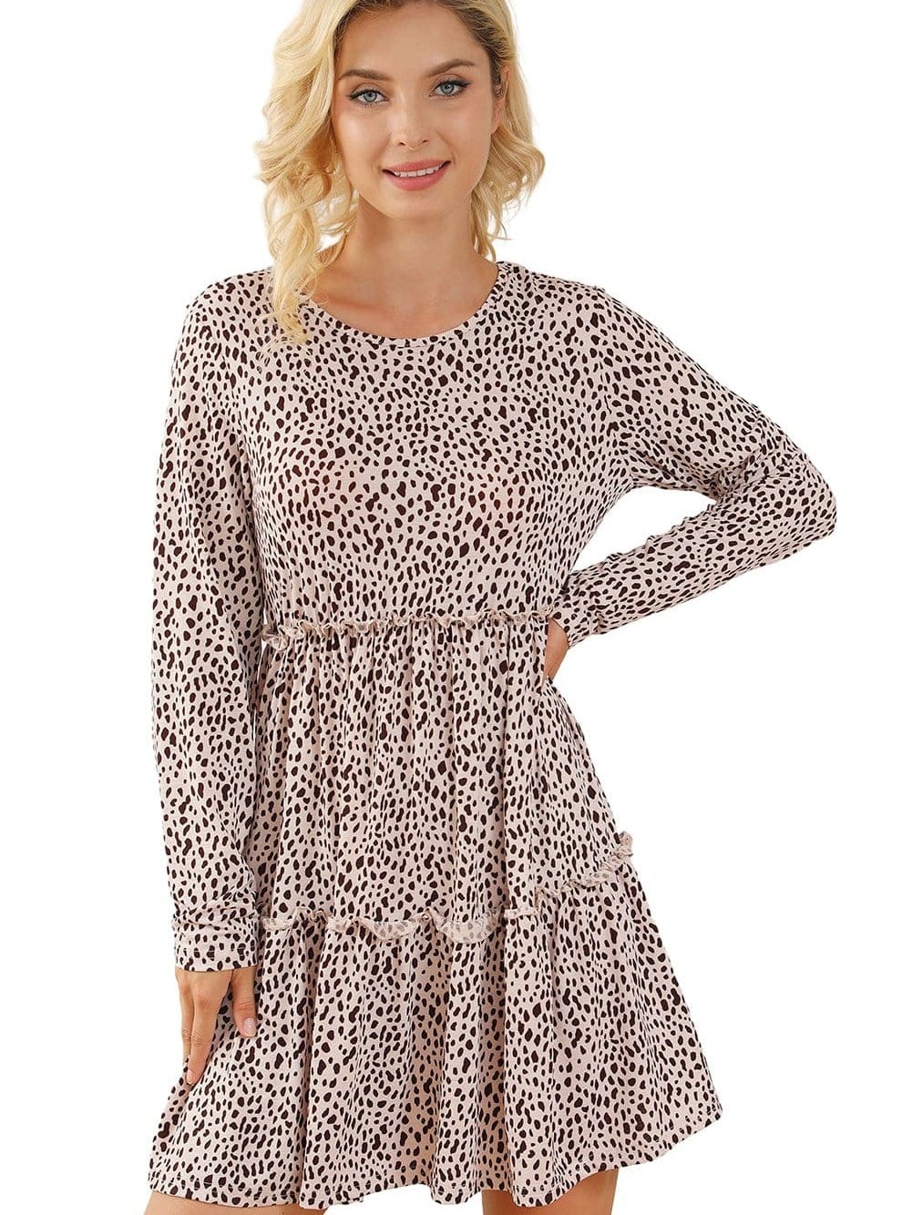 Loose Leopard Print V-neck Dress - Drop Shoulder- A-Line - Closed - Cape - Paneled