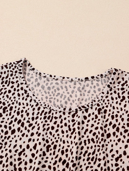 Loose Leopard Print V-neck Dress - Drop Shoulder- A-Line - Closed - Cape - Paneled