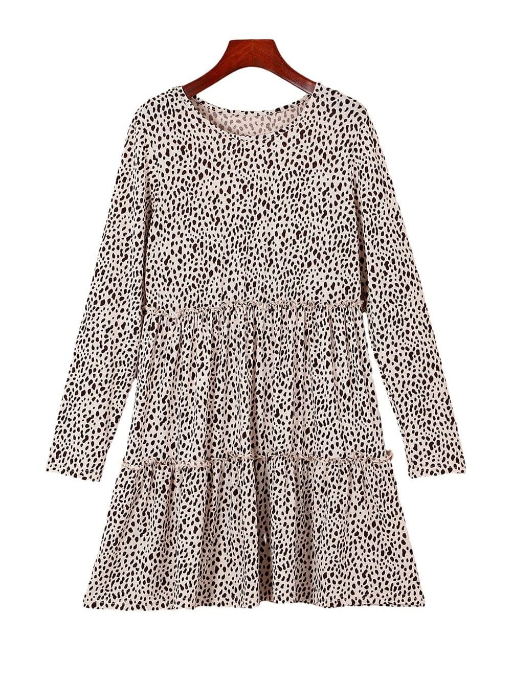 Loose Leopard Print V-neck Dress - Drop Shoulder- A-Line - Closed - Cape - Paneled