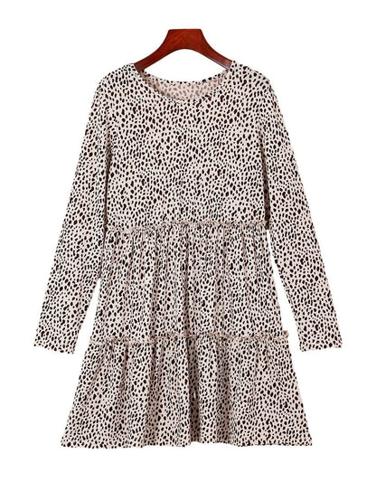 Loose Leopard Print V-neck Dress - Drop Shoulder- A-Line - Closed - Cape - Paneled