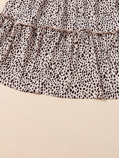 Loose Leopard Print V-neck Dress - Drop Shoulder- A-Line - Closed - Cape - Paneled