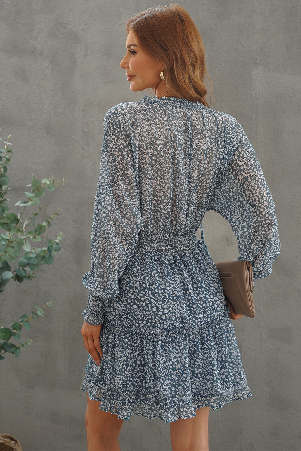 Loose Leopard Print V-neck Dress - Drop Shoulder- A-Line - Closed - Cape - Paneled