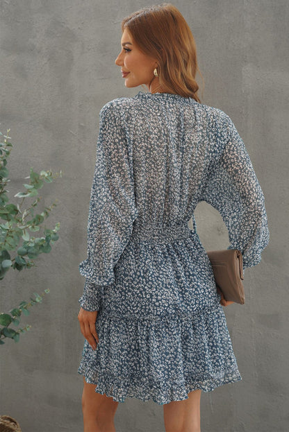 Loose Leopard Print V-neck Dress - Drop Shoulder- A-Line - Closed - Cape - Paneled