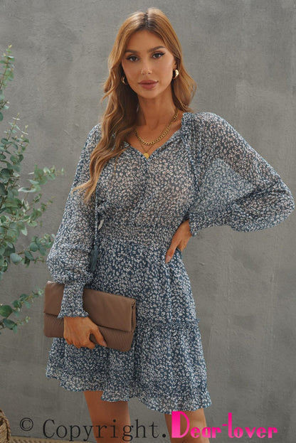 Loose Leopard Print V-neck Dress - Drop Shoulder- A-Line - Closed - Cape - Paneled