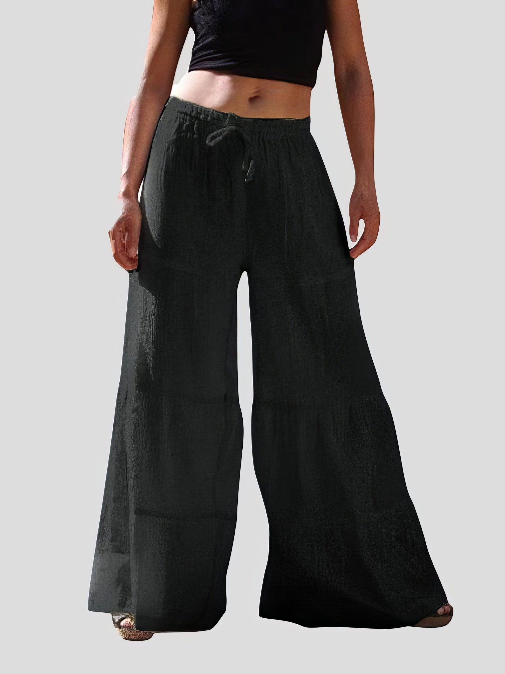 Loose Solid Elastic Waist Plus Size Wide Leg Pants