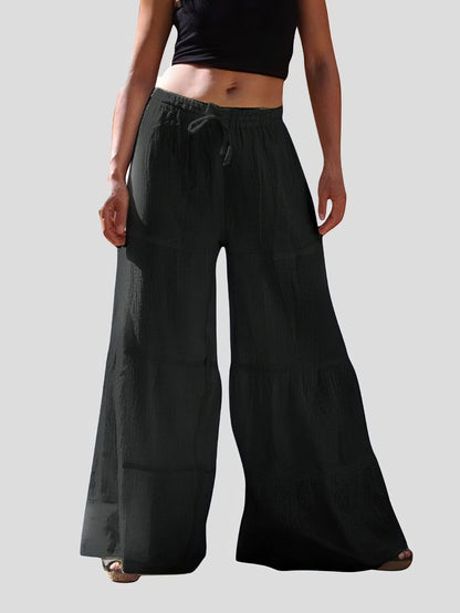 Loose Solid Elastic Waist Plus Size Wide Leg Pants