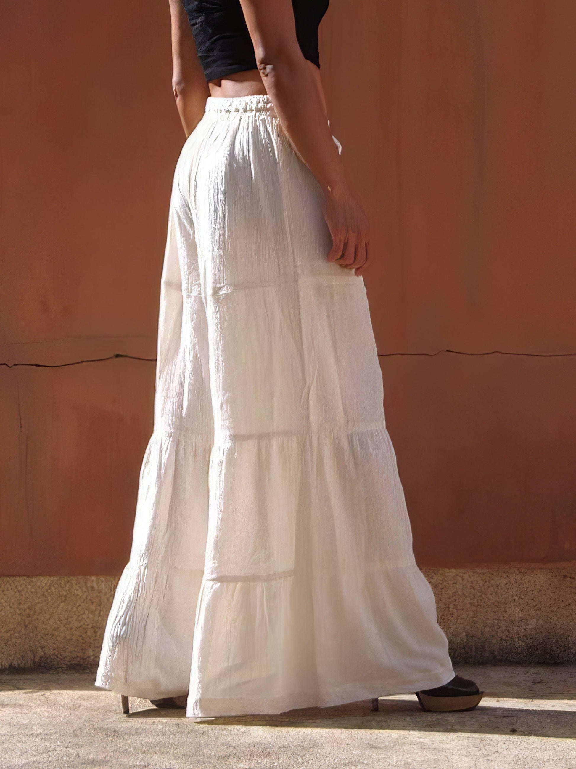 Loose Solid Elastic Waist Plus Size Wide Leg Pants