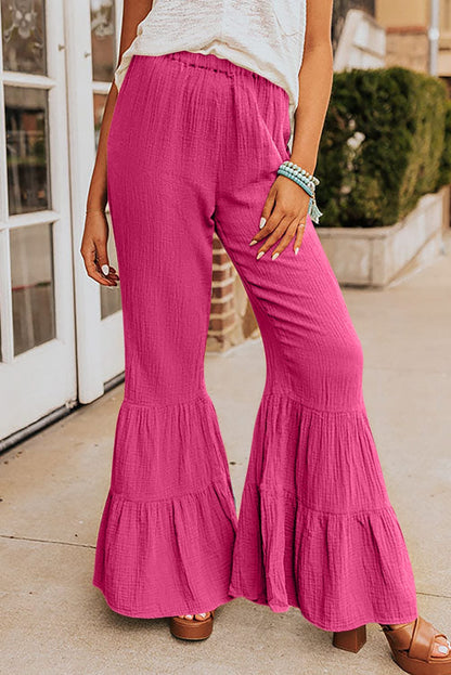 Loose Solid Elastic Waist Plus Size Wide Leg Pants