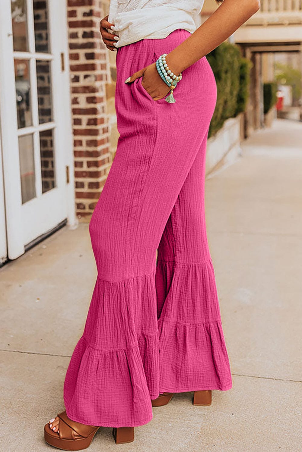 Loose Solid Elastic Waist Plus Size Wide Leg Pants