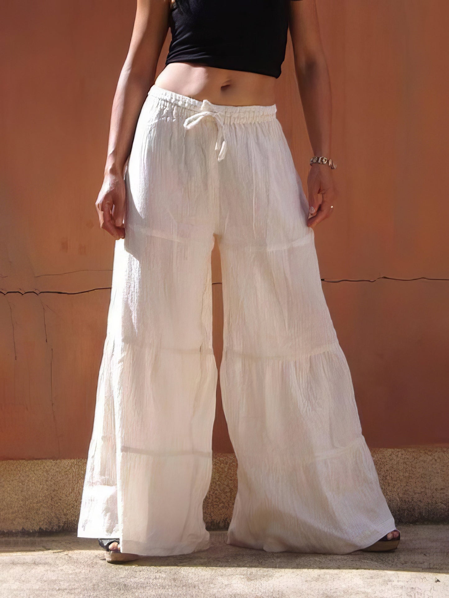 Pants - Loose Solid Elastic Waist Plus Size Wide Leg Pants - MsDressly